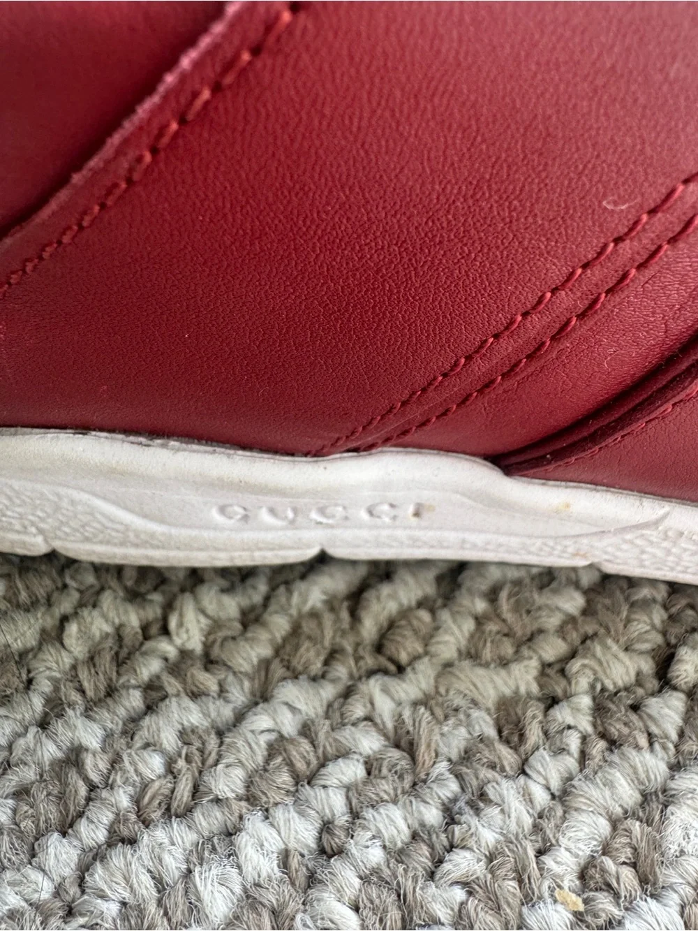 Gucci Men’s Burgundy Leather Sneakers with White Accents